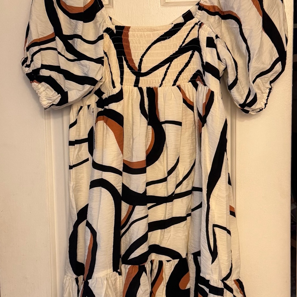 Nwt Nine West Black and Brown Patterned Dress Med